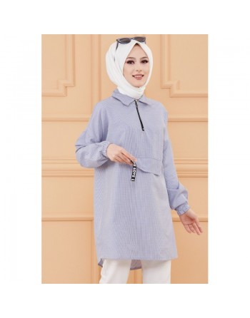 Tunique casual pour femme (Boutique Vêtement Hijab en ligne) - Rayures couleur bleu 