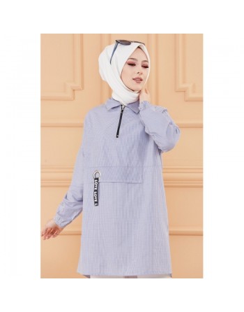 Tunique casual pour femme (Boutique Vêtement Hijab en ligne) - Rayures couleur bleu 