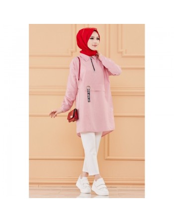 Tunique style moderne pour femme (Vêtement hijab en ligne) - Rayures couleur rouge 