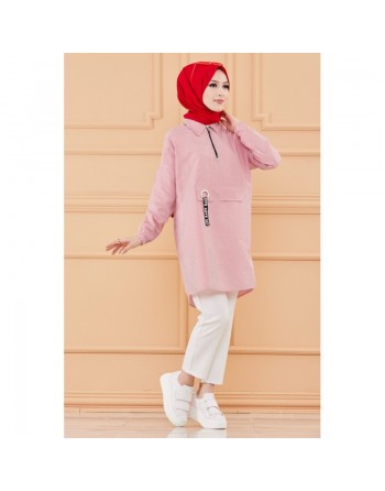 Tunique style moderne pour femme (Vêtement hijab en ligne) - Rayures couleur rouge 
