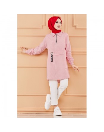 Tunique style moderne pour femme (Vêtement hijab en ligne) - Rayures couleur rouge 