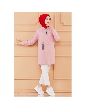 Tunique style moderne pour femme (Vêtement hijab en ligne) - Rayures couleur rouge 