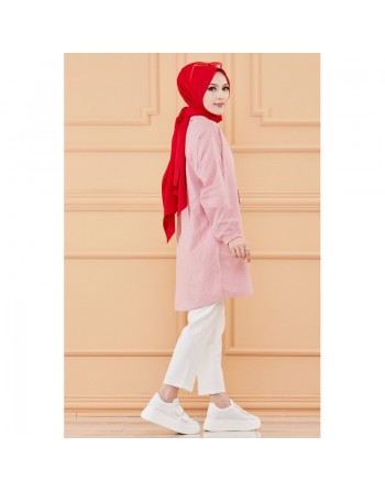 Tunique style moderne pour femme (Vêtement hijab en ligne) - Rayures couleur rouge 