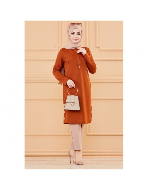 Tunique style habillé pour femme (Vêtement chic pour hijab) - Couleur brique Tunique style habillé pour femme (Vêtement chic pour hijab) - Couleur brique