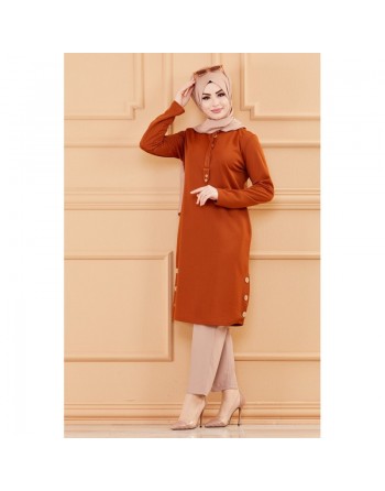 Tunique style habillé pour femme (Vêtement chic pour hijab) - Couleur brique 