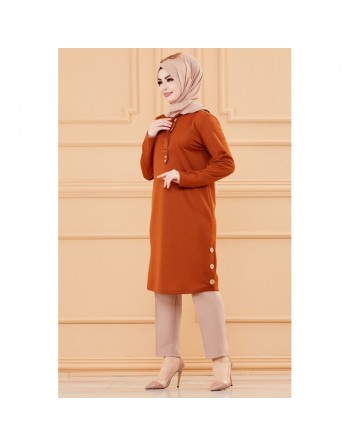 Tunique style habillé pour femme (Vêtement chic pour hijab) - Couleur brique 