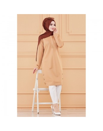 Tunique boutonnée style habillé pour femme (Vêtement chic pour hijab) - Couleur beige 
