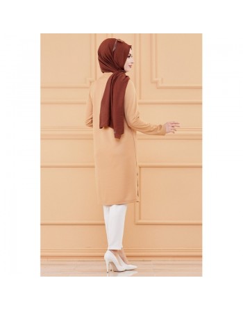 Tunique boutonnée style habillé pour femme (Vêtement chic pour hijab) - Couleur beige 