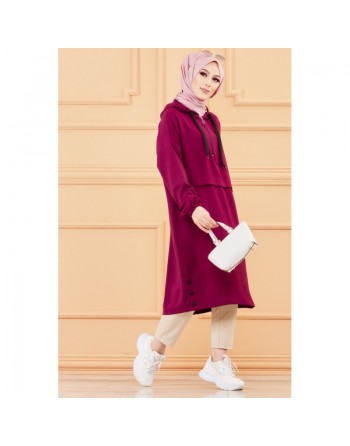 Tunique décontractée ample avec capuche (Vêtement hijab pour femme) - Couleur violet 