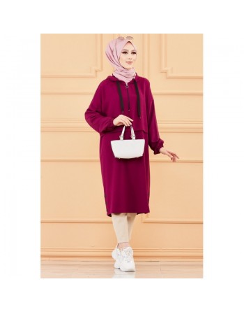 Tunique décontractée ample avec capuche (Vêtement hijab pour femme) - Couleur violet 