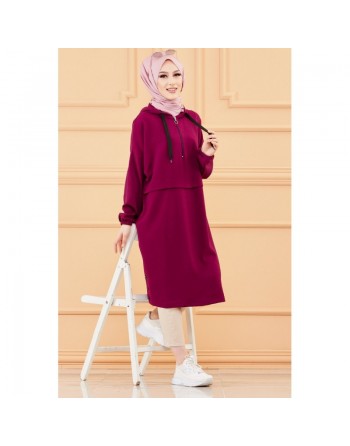 Tunique décontractée ample avec capuche (Vêtement hijab pour femme) - Couleur violet 