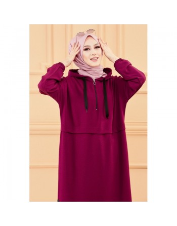 Tunique décontractée ample avec capuche (Vêtement hijab pour femme) - Couleur violet 