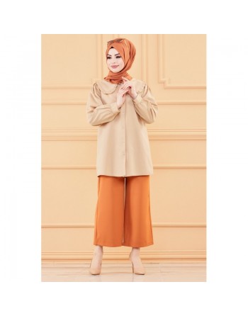 Tunique-chemise style classique pour femme (Tenue hijab nouveauté) - Couleur beige 