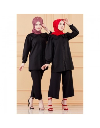Tunique-chemise style classique pour femmes (Vêtements Chic Modèles Hijab - Mode musulmane) - Couleur noir 