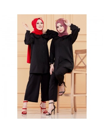 Tunique-chemise style classique pour femmes (Vêtements Chic Modèles Hijab - Mode musulmane) - Couleur noir 