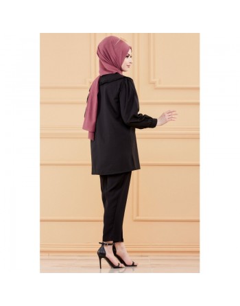 Tunique-chemise style classique pour femmes (Vêtements Chic Modèles Hijab - Mode musulmane) - Couleur noir 