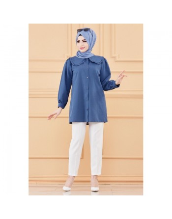 Tunique-chemise style habillé pour femmes (Vêtements chic hijab) - Couleur bleu pétrole 