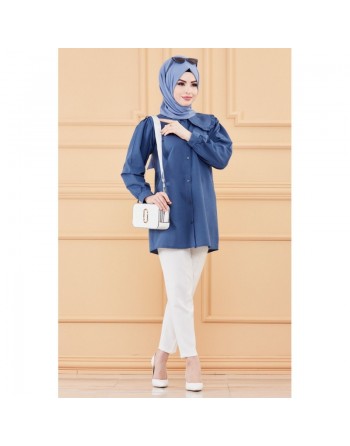 Tunique-chemise style habillé pour femmes (Vêtements chic hijab) - Couleur bleu pétrole 