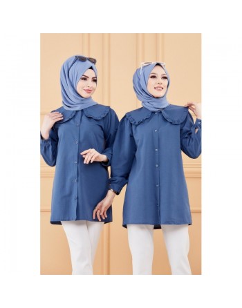 Tunique-chemise style habillé pour femmes (Vêtements chic hijab) - Couleur bleu pétrole 