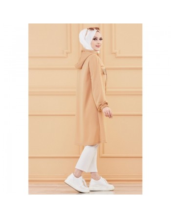 Tunique avec strass et capuche (Vêtement hidjab décontracté moderne pour femme musulmane) - Couleur vison 
