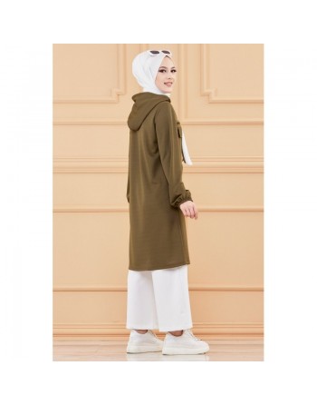 Tunique style décontracté avec strass et capuche (Vêtements modernes pour jeunes musulmanes) - Couleur kaki 