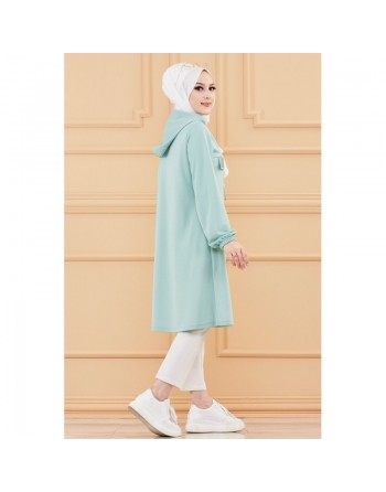 Tunique avec strass et capuche (Vêtement décontracté moderne pour jeune musulmane) - Couleur menthe 