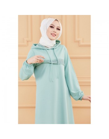 Tunique avec strass et capuche (Vêtement décontracté moderne pour jeune musulmane) - Couleur menthe 