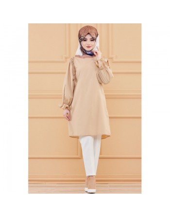 Tunique manches ballon (Tenue habillée pour femme voilée) - Couleur beige 