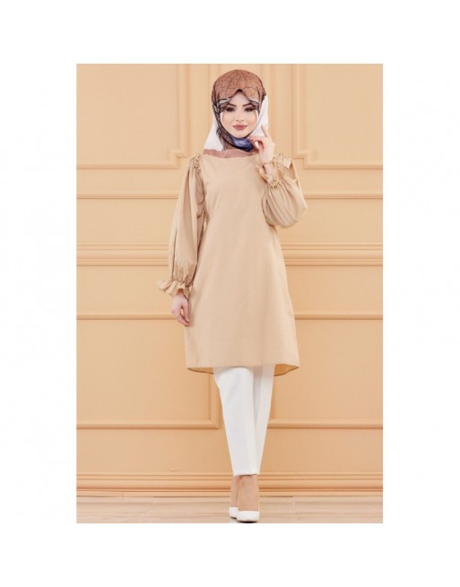 Tunique manches ballon (Tenue habillée pour femme voilée) - Couleur beige Tunique manches ballon (Tenue habillée pour femme voilée) - Couleur beige