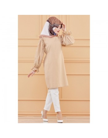 Tunique manches ballon (Tenue habillée pour femme voilée) - Couleur beige 