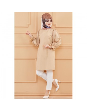 Tunique manches ballon (Tenue habillée pour femme voilée) - Couleur beige 