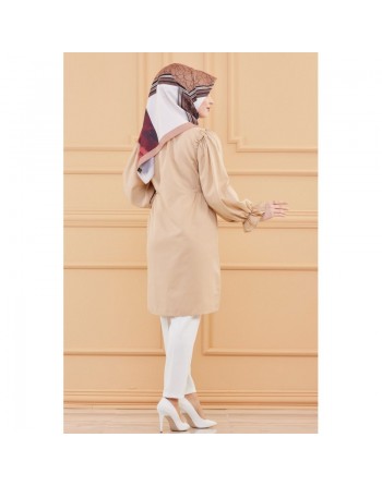 Tunique manches ballon (Tenue habillée pour femme voilée) - Couleur beige 