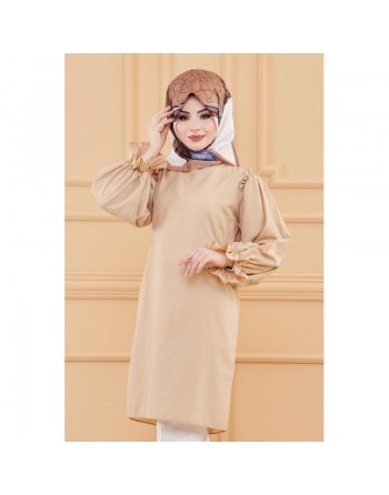 Tunique manches ballon (Tenue habillée pour femme voilée) - Couleur beige 
