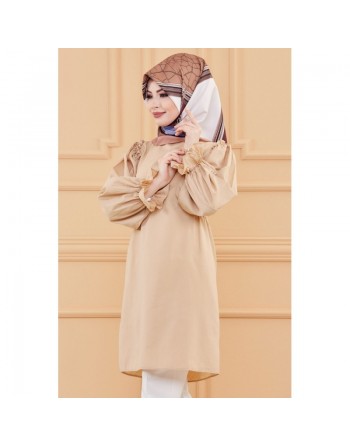 Tunique manches ballon (Tenue habillée pour femme voilée) - Couleur beige 