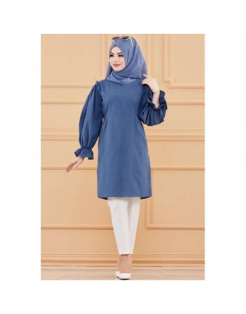 Tunique manches ballon (Vetement hijab habillé pour femme) - Couleur bleu pétrole 