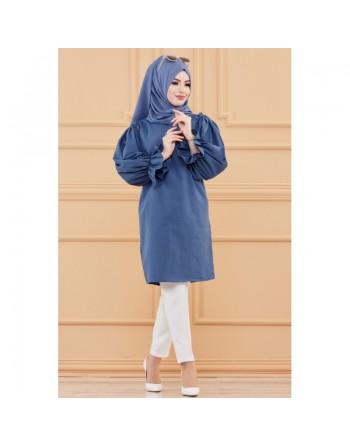 Tunique manches ballon (Vetement hijab habillé pour femme) - Couleur bleu pétrole 