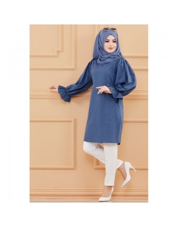 Tunique manches ballon (Vetement hijab habillé pour femme) - Couleur bleu pétrole 