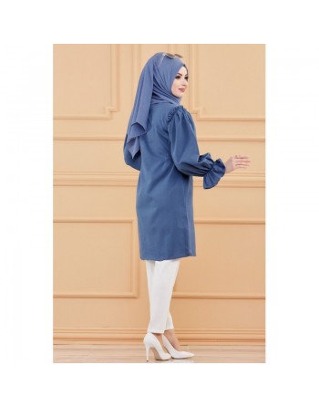 Tunique manches ballon (Vetement hijab habillé pour femme) - Couleur bleu pétrole 