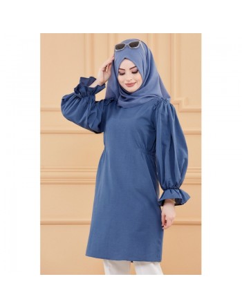 Tunique manches ballon (Vetement hijab habillé pour femme) - Couleur bleu pétrole 