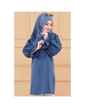 Tunique manches ballon (Vetement hijab habillé pour femme) - Couleur bleu pétrole 