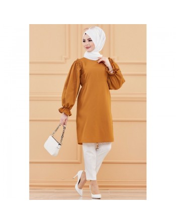 Tunique manches ballon (Tenue style habillé pour hijab) - Couleur tabac 