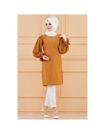 Tunique manches ballon (Tenue style habillé pour hijab) - Couleur tabac 