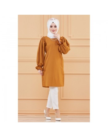 Tunique manches ballon (Tenue style habillé pour hijab) - Couleur tabac 
