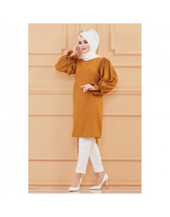 Tunique manches ballon (Tenue style habillé pour hijab) - Couleur tabac 