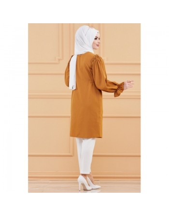 Tunique manches ballon (Tenue style habillé pour hijab) - Couleur tabac 