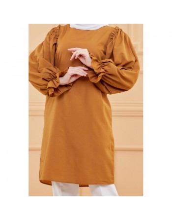 Tunique manches ballon (Tenue style habillé pour hijab) - Couleur tabac 