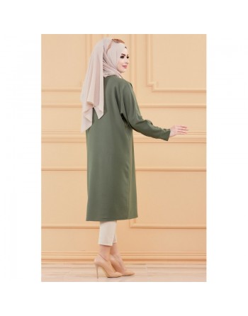Tunique longue - Chemise boutonnée ample (Vêtements femme pour Hijab) - Couleur kaki 