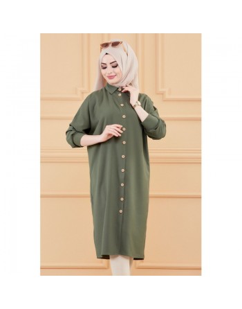Tunique longue - Chemise boutonnée ample (Vêtements femme pour Hijab) - Couleur kaki 