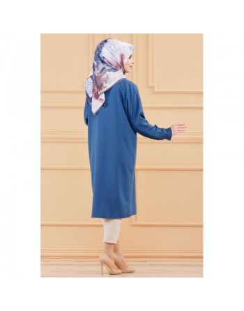 Tunique longue pour femme - Chemise boutonnée ample - Couleur bleu pétrole 