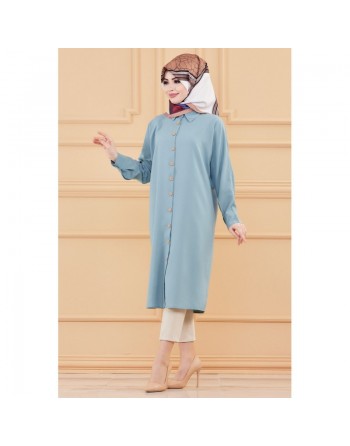 Tunique longue pour femme - Chemise boutonnée ample (Vêtement hijab) - Couleur menthe 
